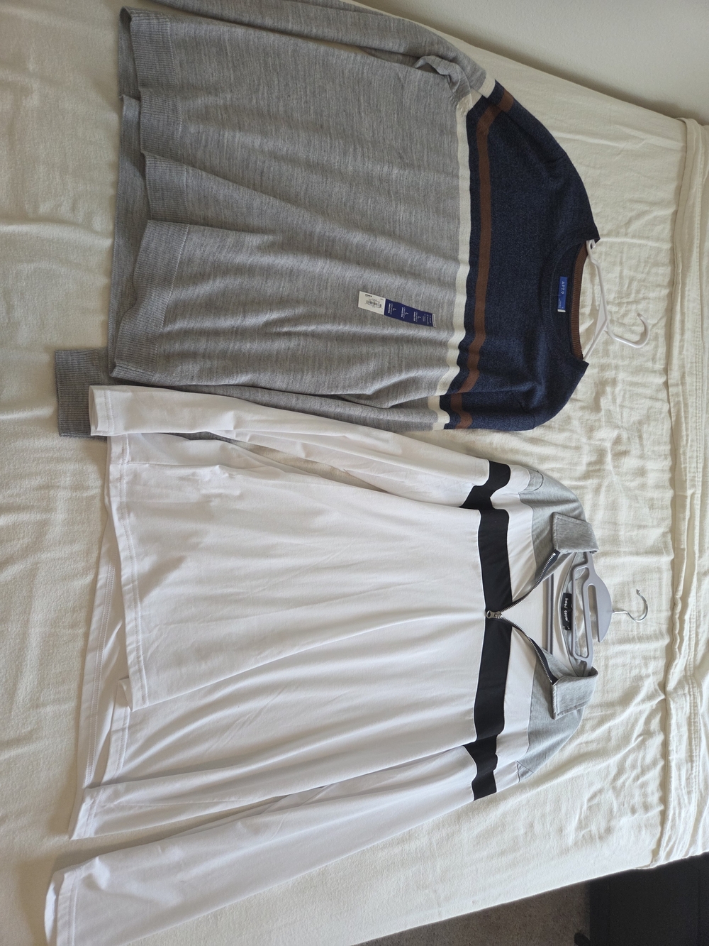 Men's Striped Crewneck Sweater and White Polo Set